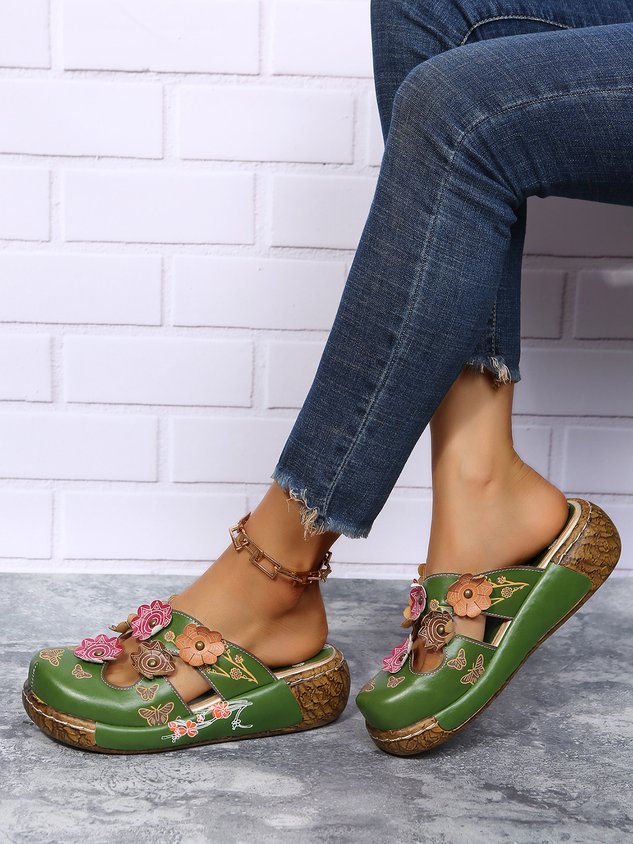 Vintage Floral Mules Clog Shoes