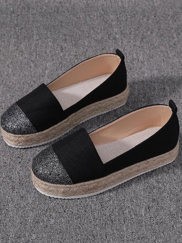 Women's Glitter PU Canvas Flat Shoes Slip On