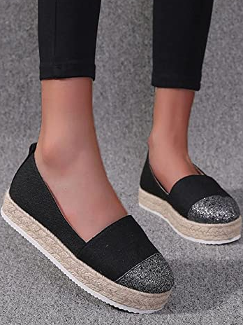 Women's Glitter PU Canvas Flat Shoes Slip On