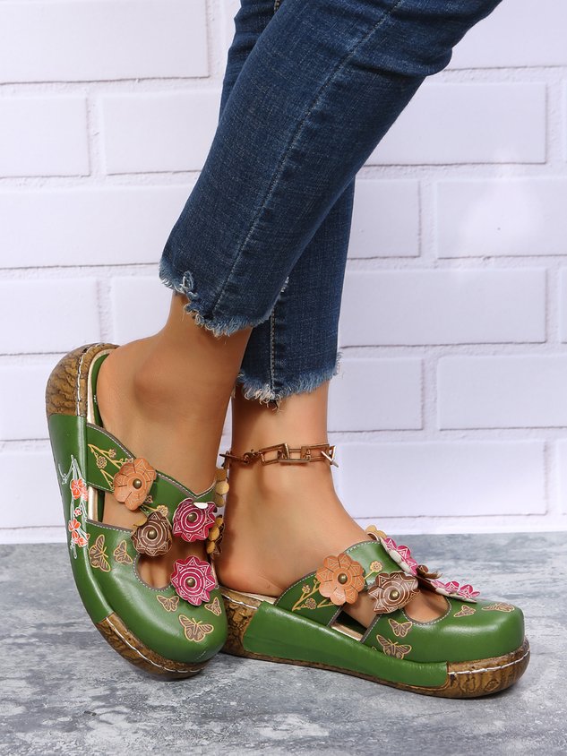 Vintage Floral Mules Clog Shoes