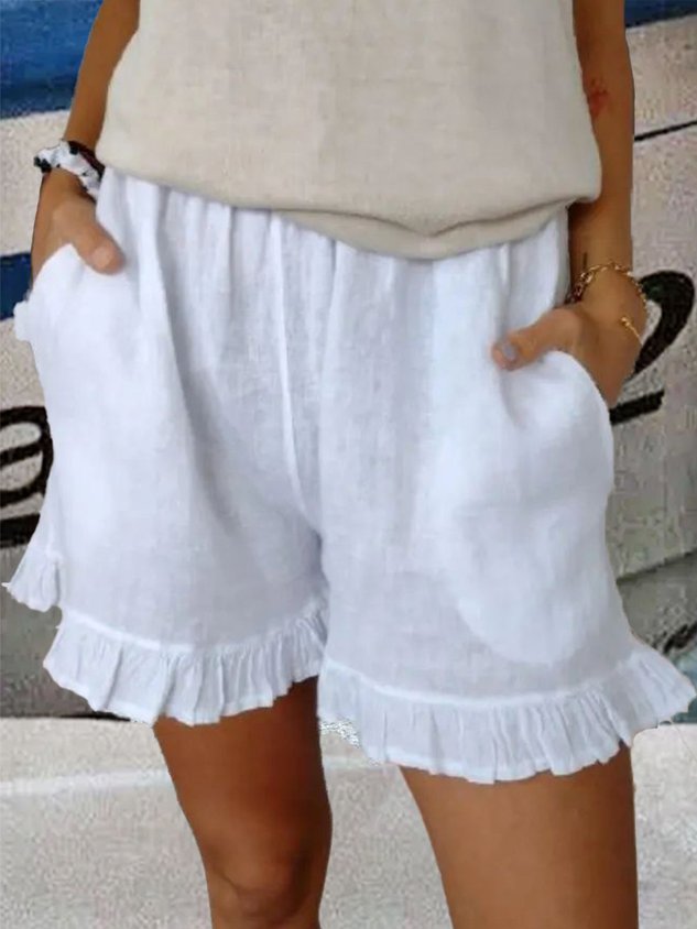 Women Plain Casual High Waist Cotton Linen Loose Summer Shorts