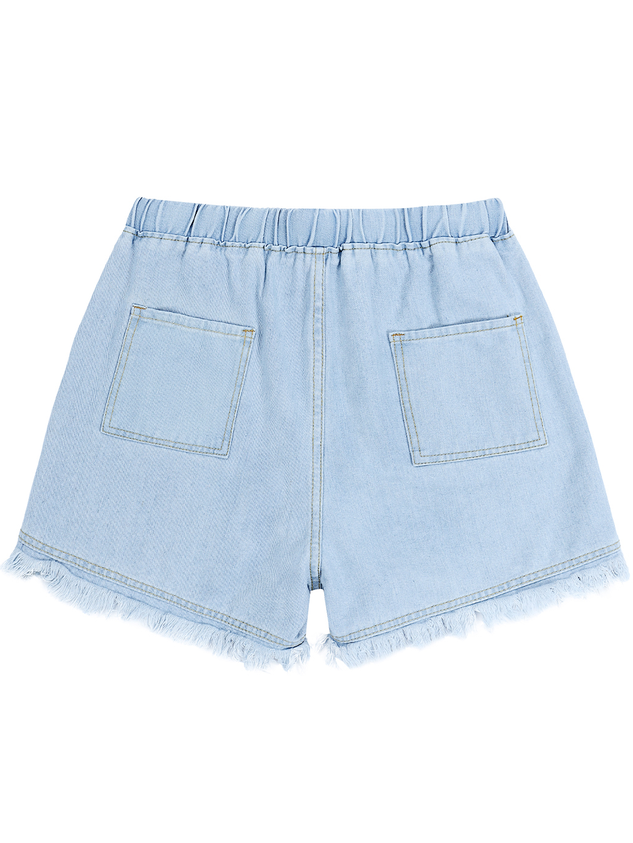 Women's Denim Shorts Frayed Raw Hem Ruffle Drawstring High Waist with Pockects