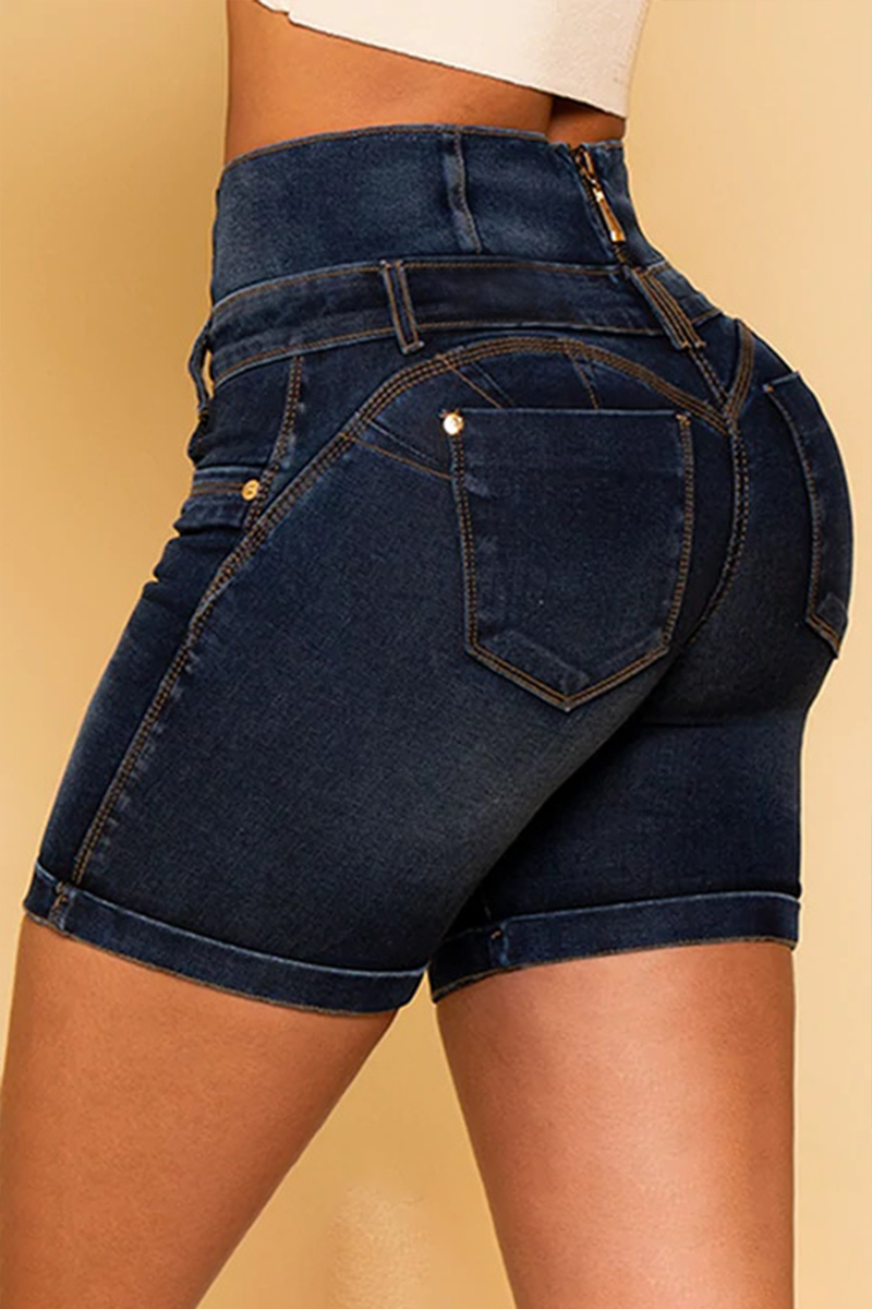 Button Fly Zip Back High Waist Butt Lifting Denim Shorts