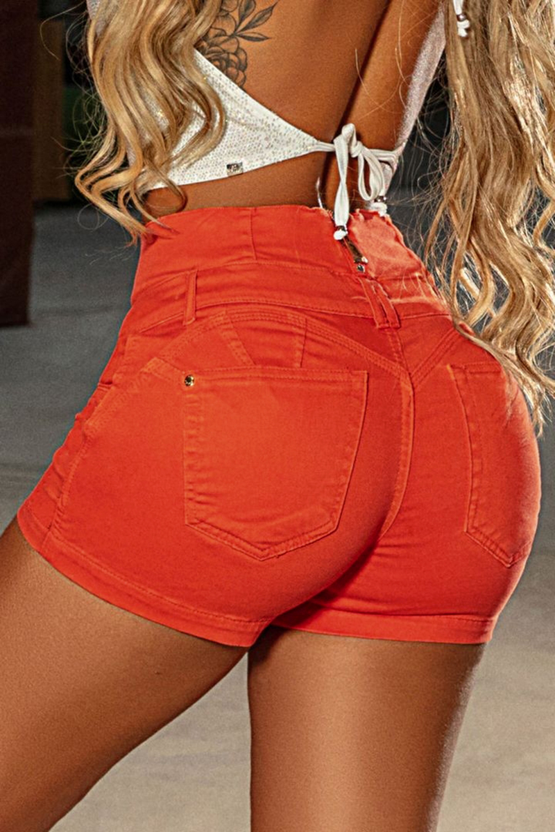 Solid Button Fly Mid Rise Denim Shorts