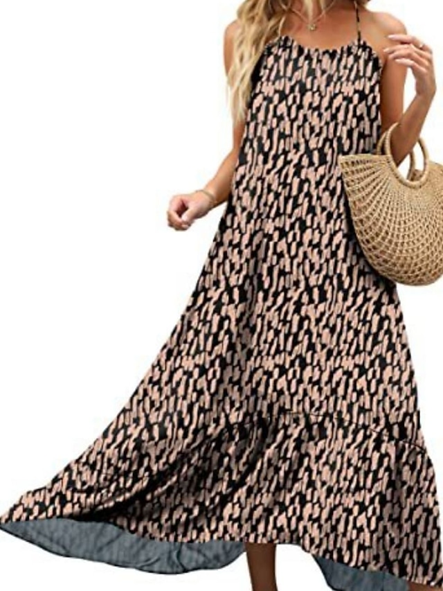 Women's Long Dress Maxi Dress Casual Dress Swing Dress Summer Dress Print Fashion Classic Daily Holiday Vacation Ruched High Low dress Sleeveless Strap Dress Regular Fit White Blue Brown Summer Spring