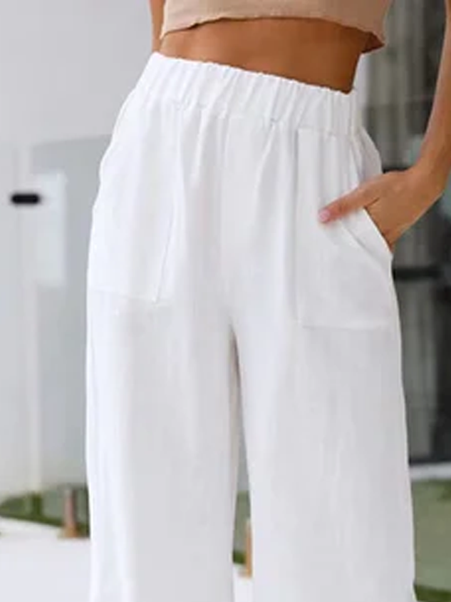 Solid Pocket Slit Casual Pants