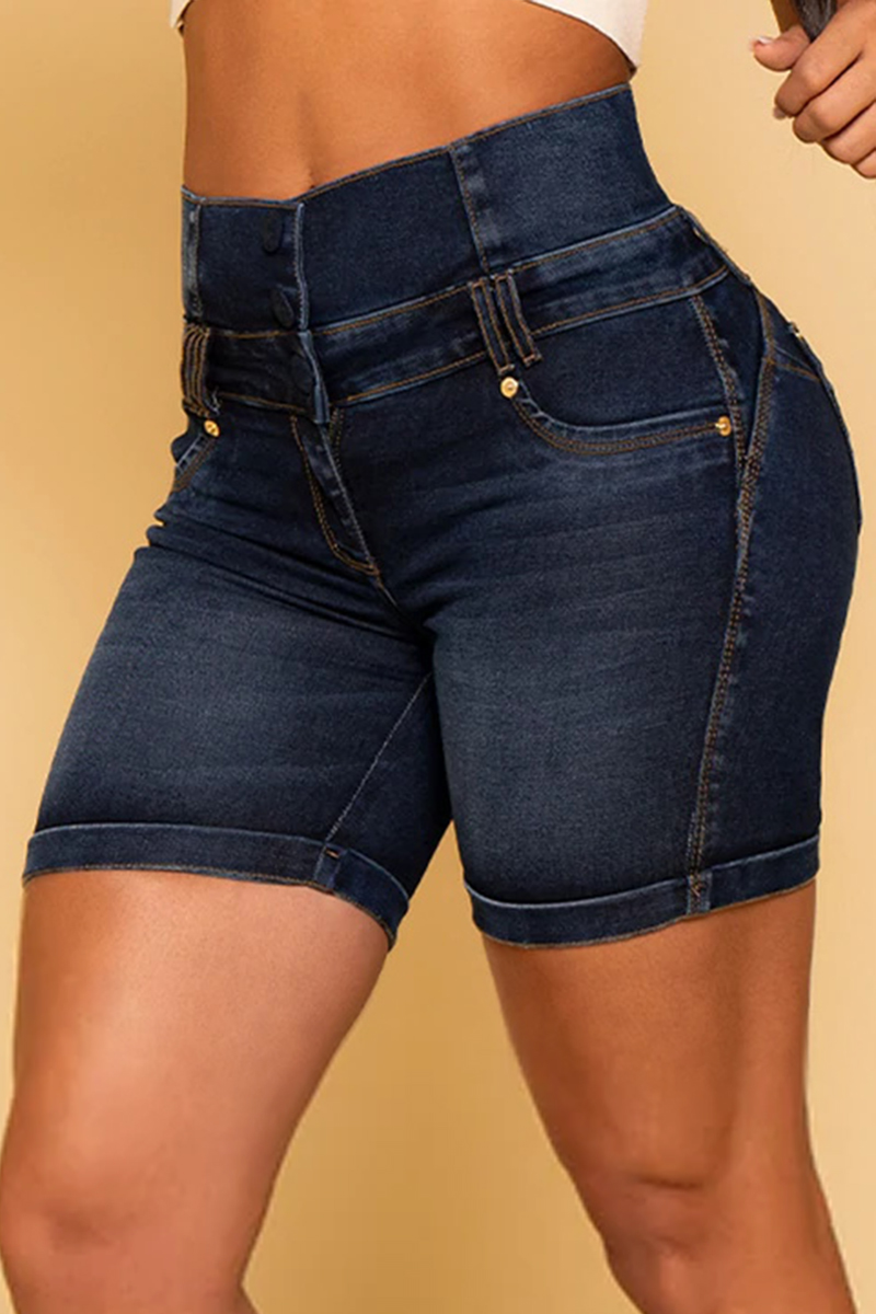 Button Fly Zip Back High Waist Butt Lifting Denim Shorts