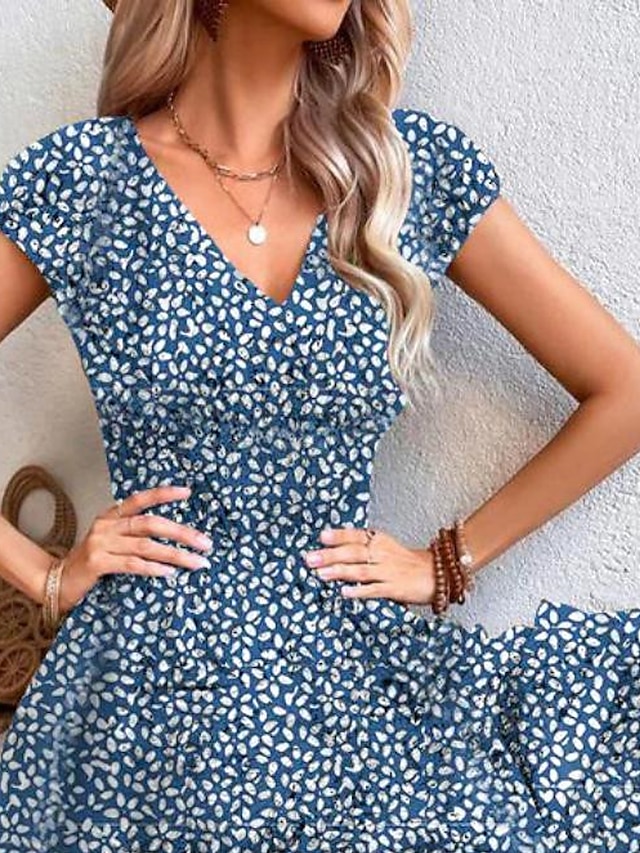 Women's Long Dress Maxi Dress Casual Dress Swing Dress A Line Dress Floral Fashion Streetwear Outdoor Daily Date Print Short Sleeve V Neck Dress Regular Fit Red Blue Green Summer Spring S M L XL XXL