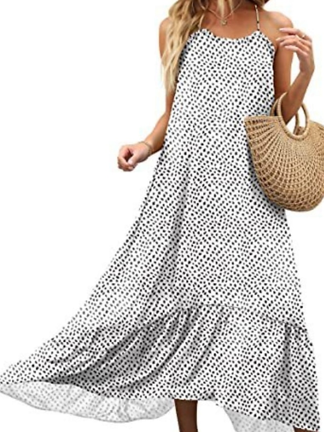 Women's Long Dress Maxi Dress Casual Dress Swing Dress Summer Dress Print Fashion Classic Daily Holiday Vacation Ruched High Low dress Sleeveless Strap Dress Regular Fit White Blue Brown Summer Spring