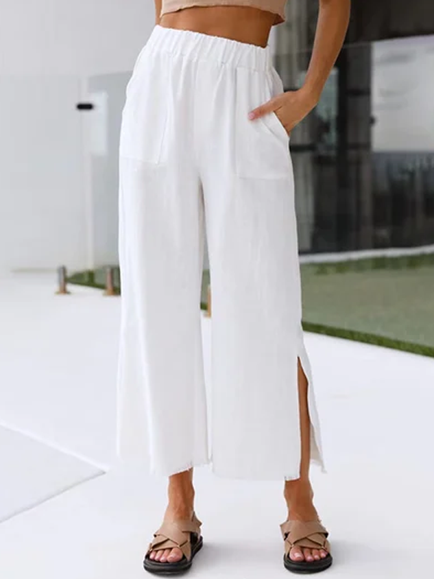 Solid Pocket Slit Casual Pants