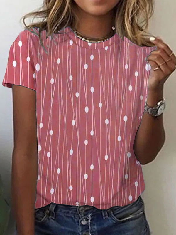 Women's Casual Holiday Weekend T-shirt Tee polka dots Short Sleeve Print Geometric Round Neck Basic Top