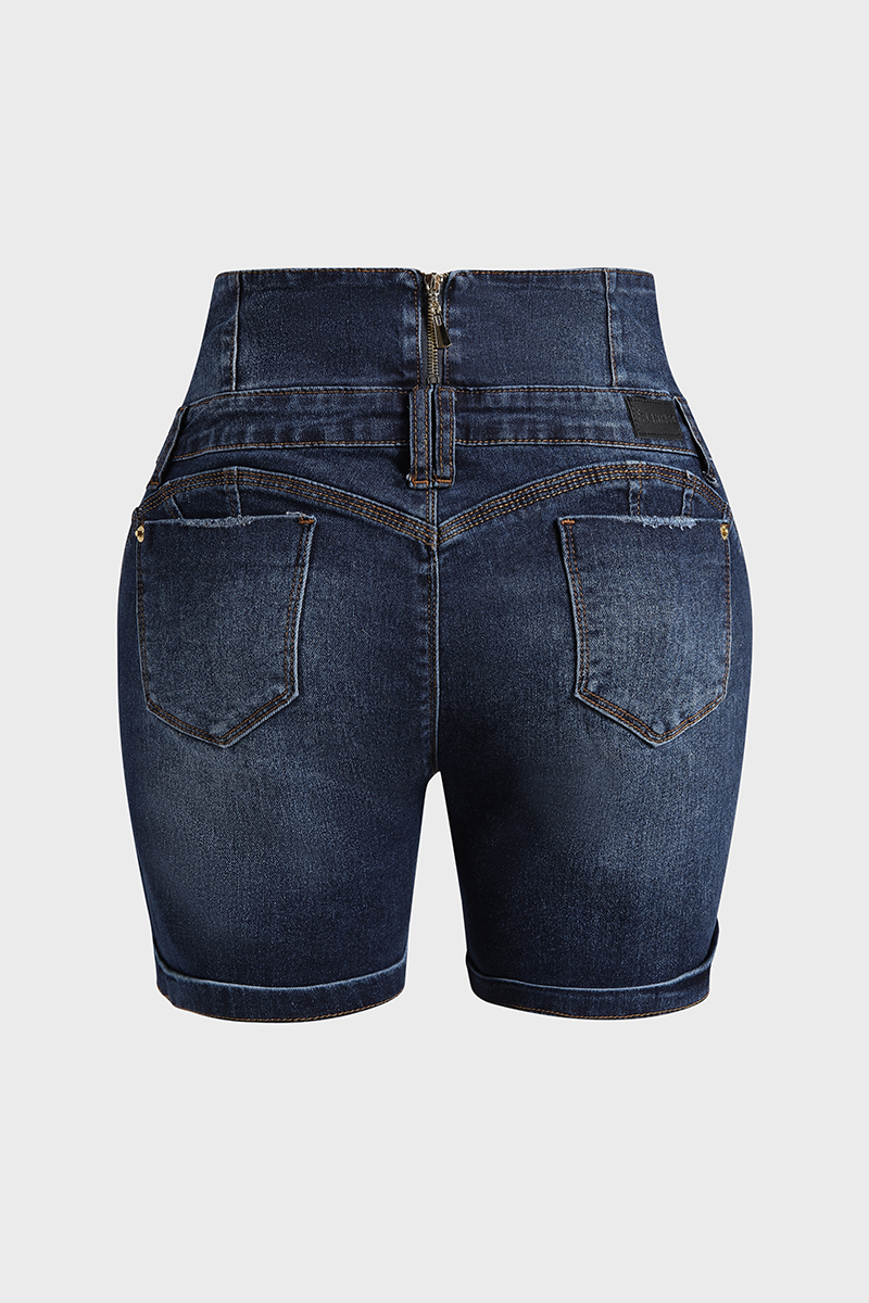 Button Fly Zip Back High Waist Butt Lifting Denim Shorts