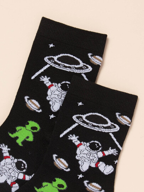 Men Alien amp Astronaut Print Crew Socks