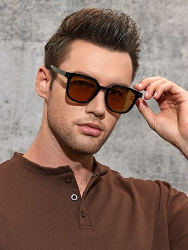 Men Square Frame Tinted Lens Sunglasses