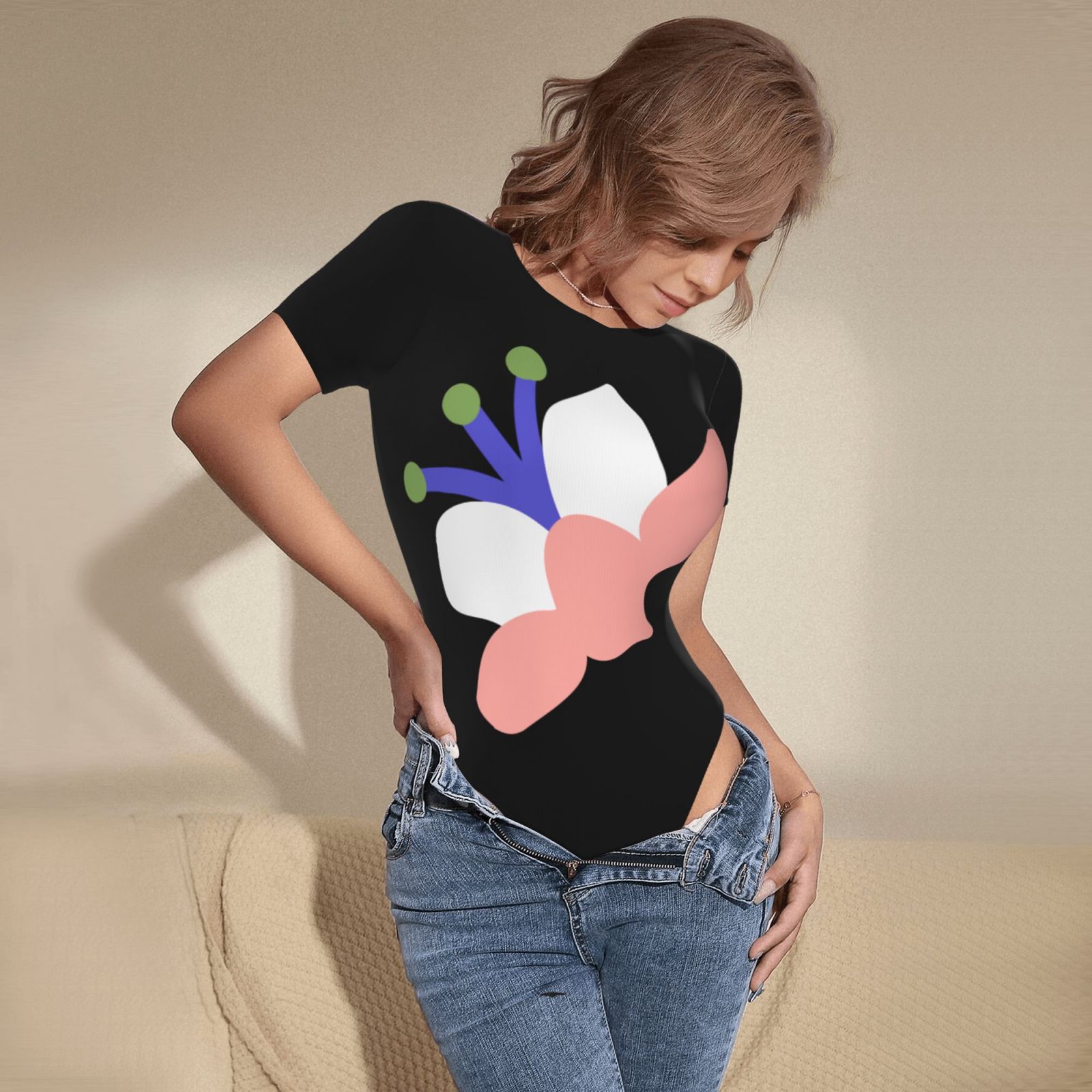 Women's Short-sleeved Flower Onesie