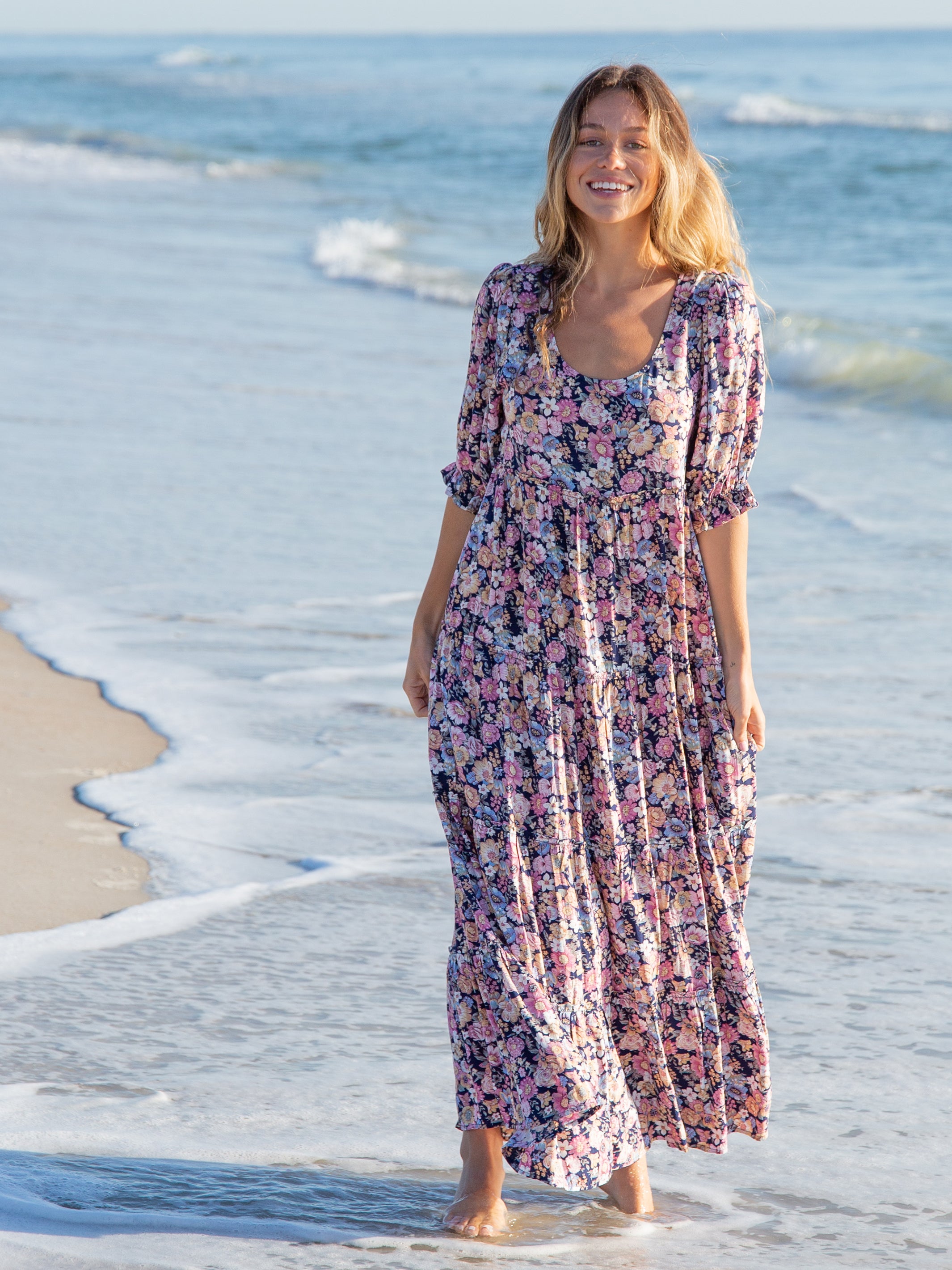 Collette Tiered Maxi Dress - Dusty Vintage Floral