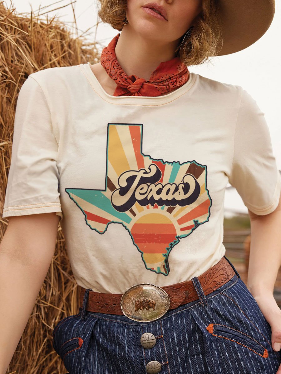 Vintage Western Farm Texas State Art Print T-shirt