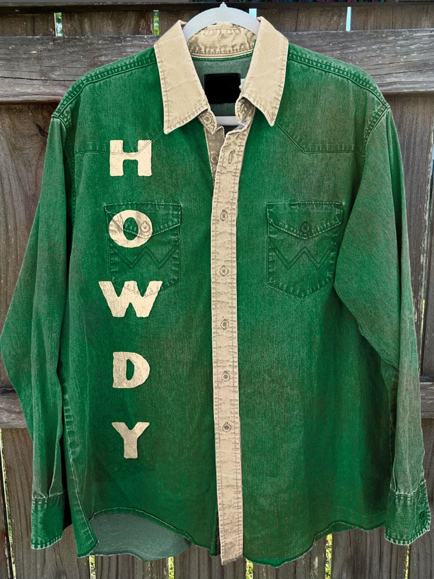 Men's Green Howdy Vintage Stripe Print Casual Shirt