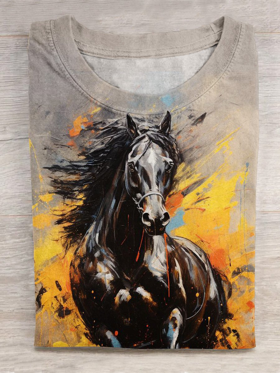 Retro Horse Art Print Casual T-shirt