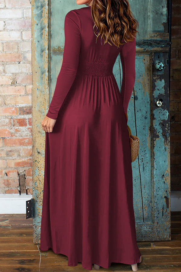 Beautiful V-Neck Slit Long-Sleeved Dress