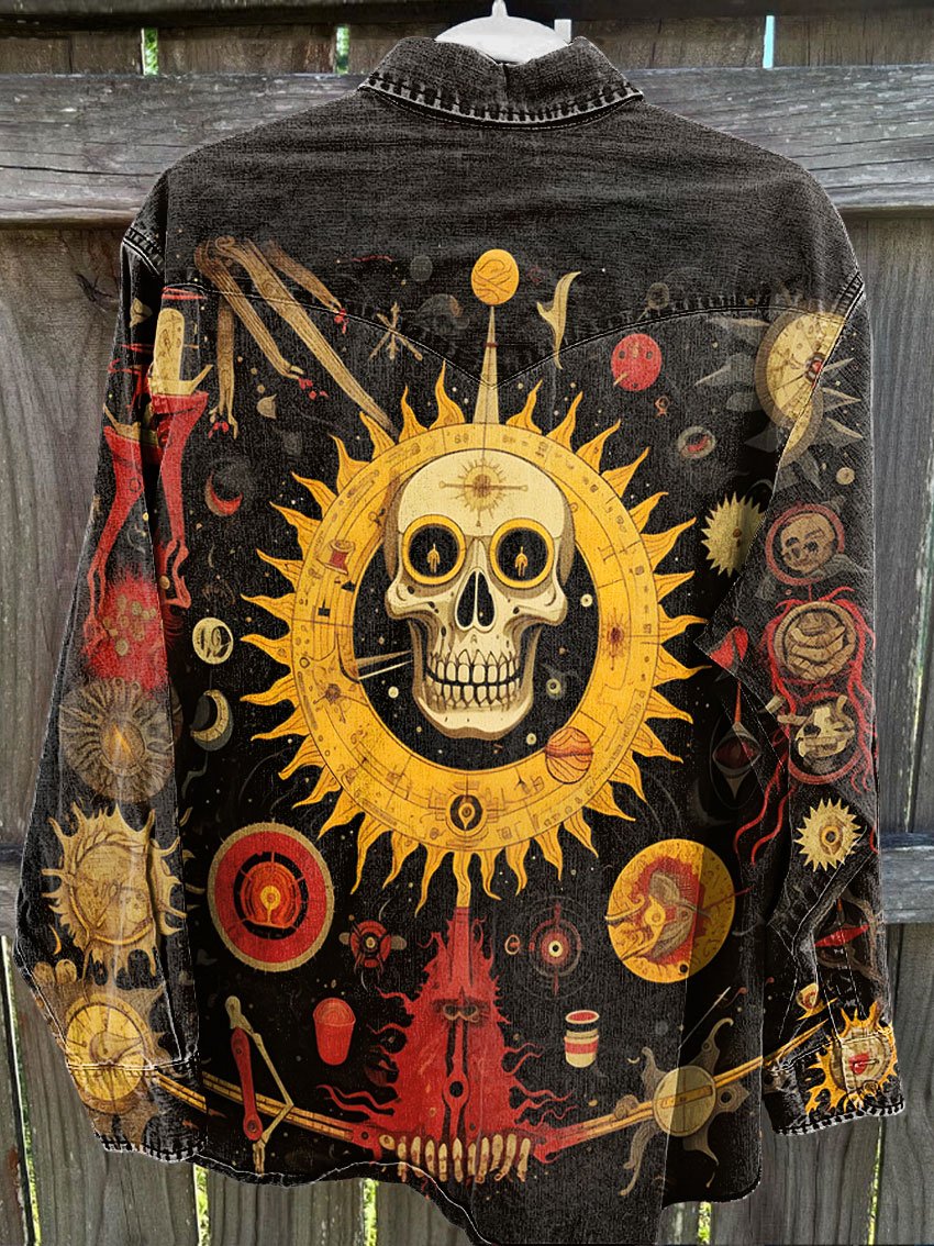 Vintage Skull Sun Print Casual Shirt