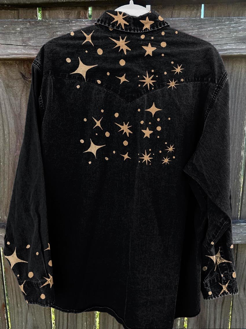 Black Vintage Star Print Casual Shirt