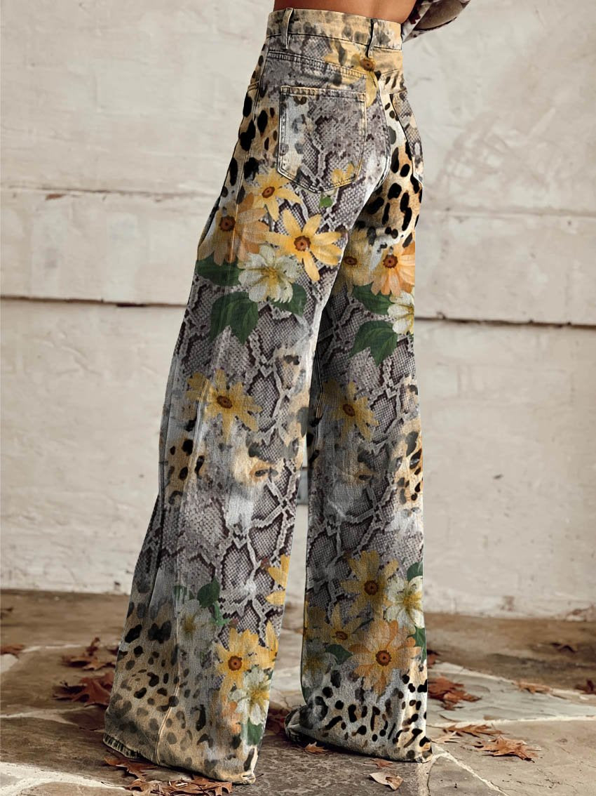 Women's Daisy Leopard Print Casual Wide Leg Pants