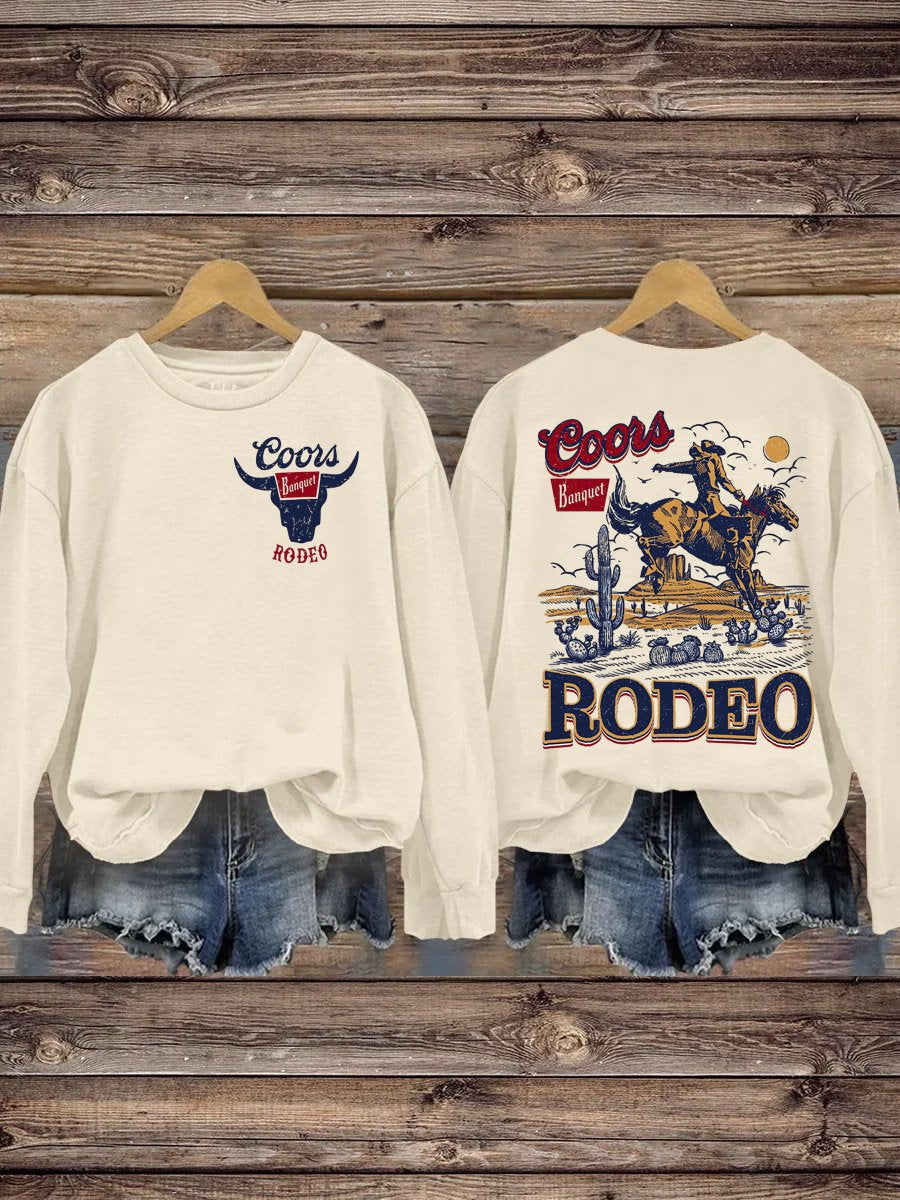 Retro Coors Rodeo Cowboy Art Print Pattern Casual Sweatshirt