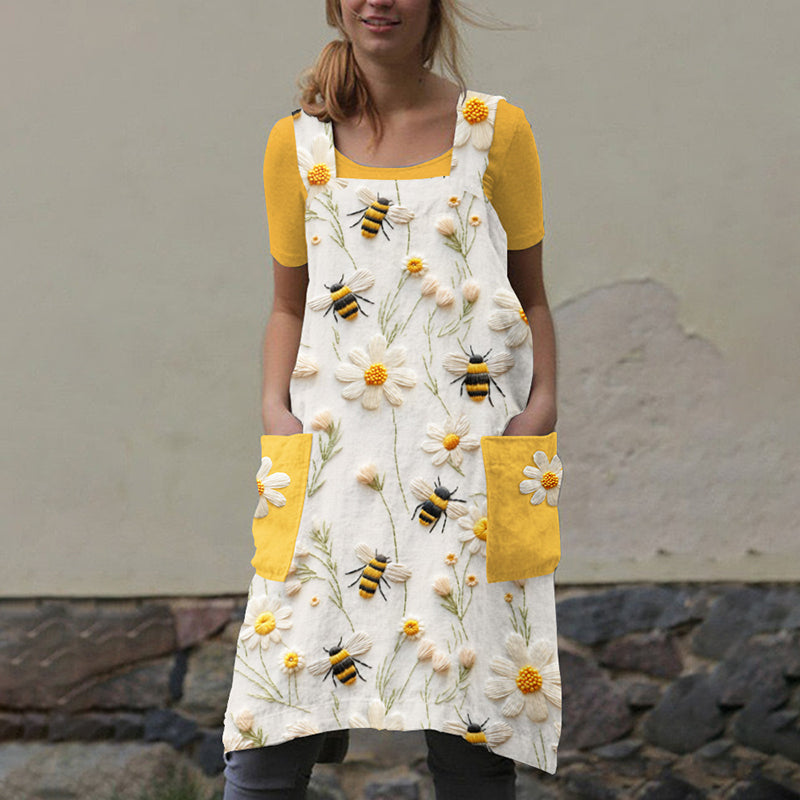 Daisy Bee Artistic Embroidered Print Sleeveless Midi Dress