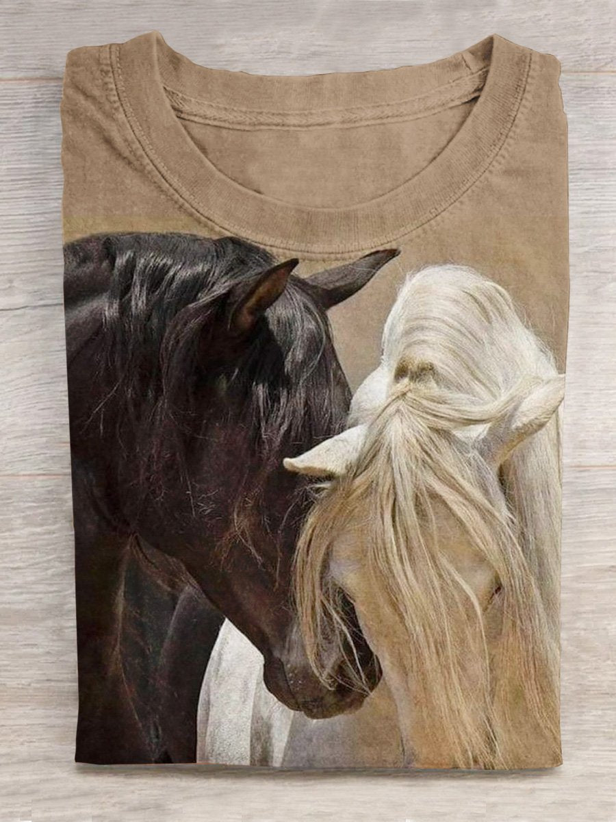 Retro Horses Art Print Casual T-shirt