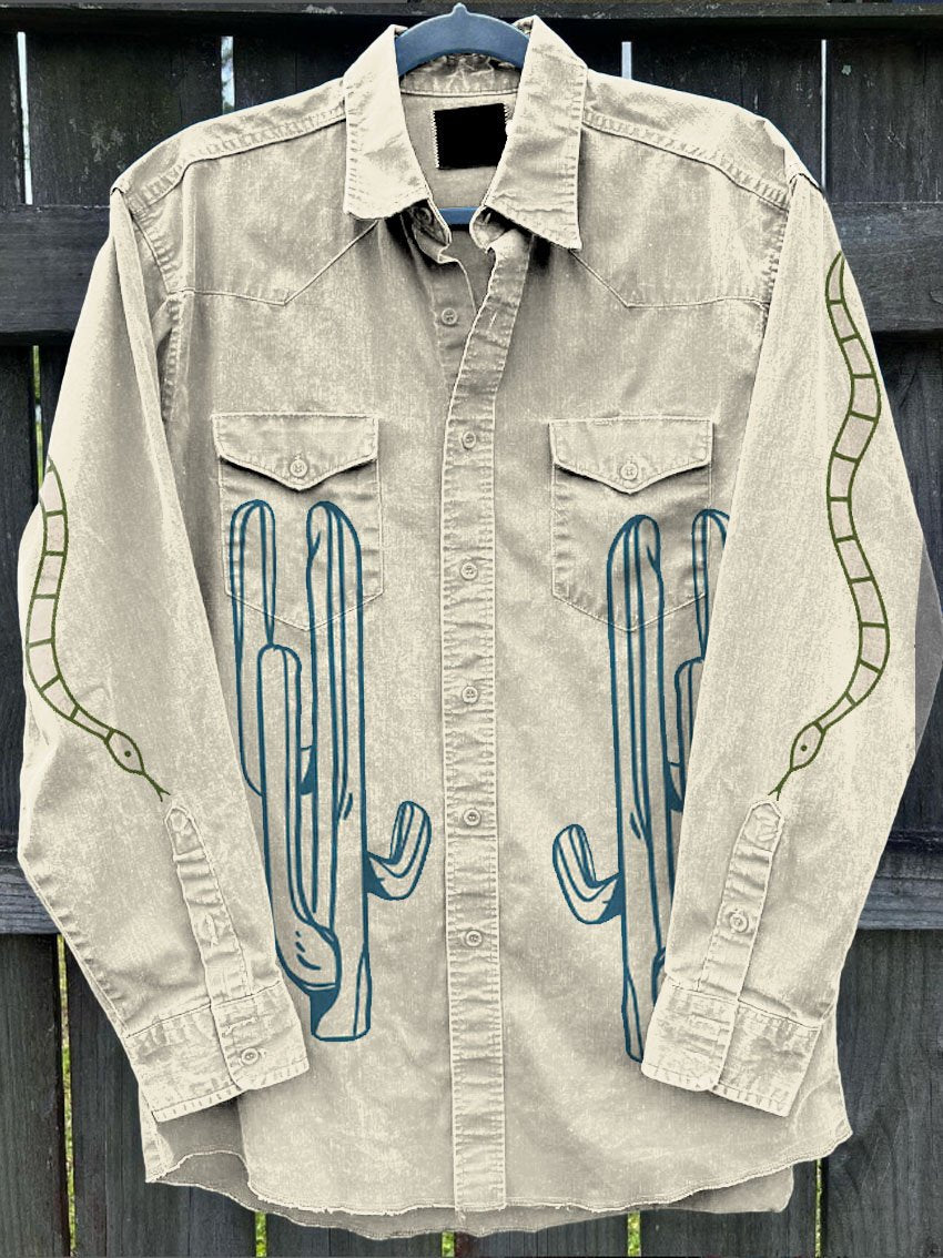 Men's Cowgirl Pattern Vintage Stripe Print Casual Shirt