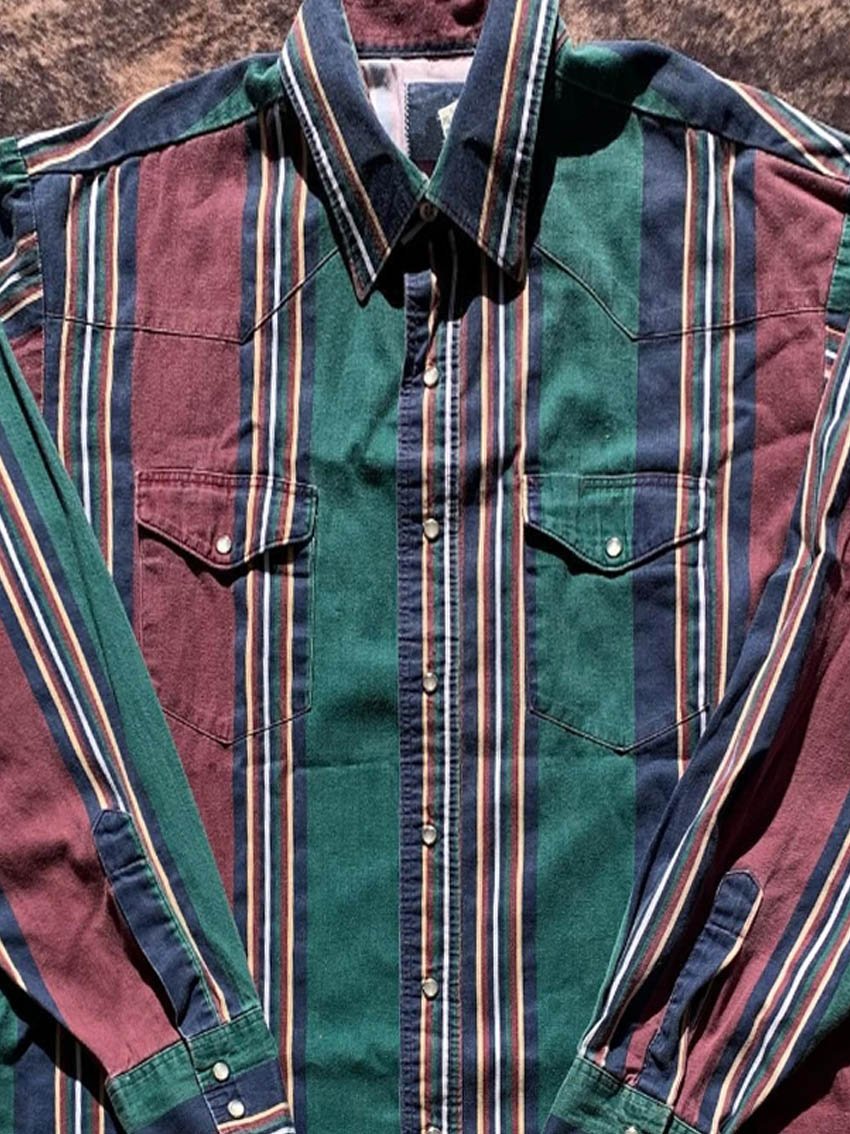 Vintage Western Stripe Art Print Casual Shirt