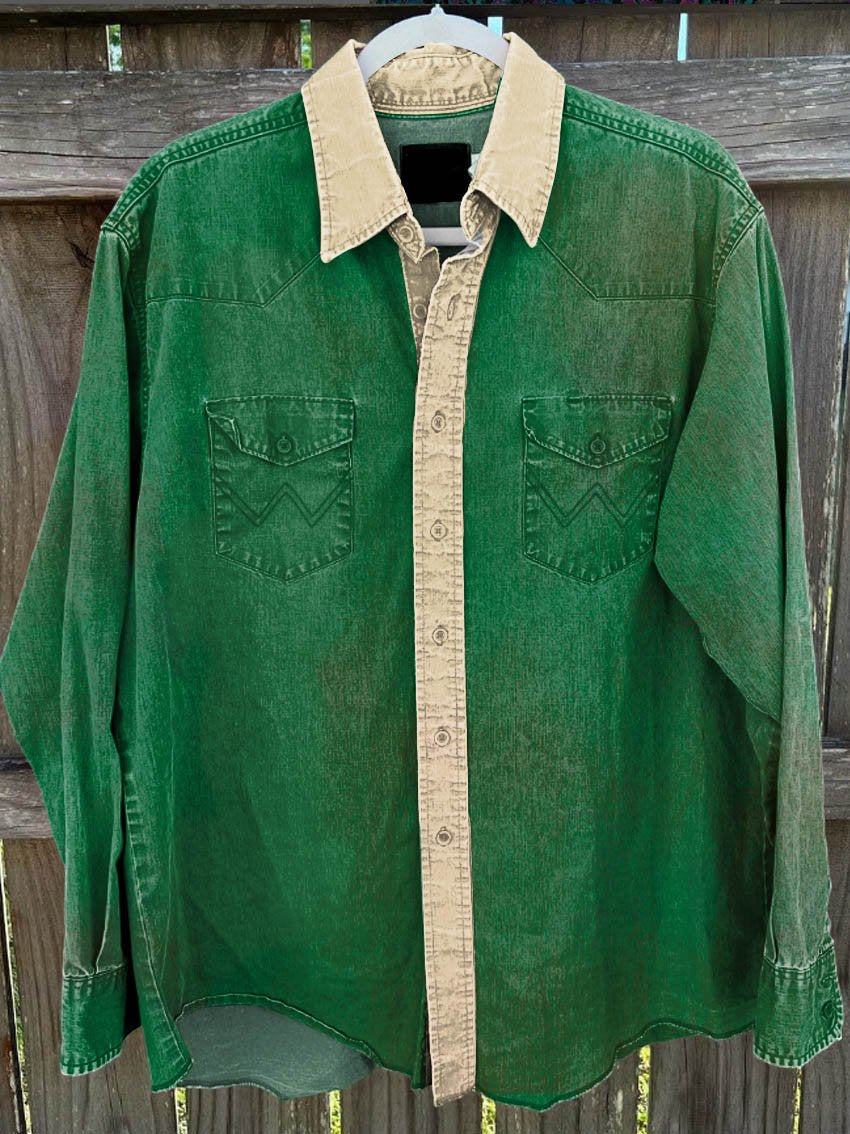 Green Vintage Print Casual Shirt