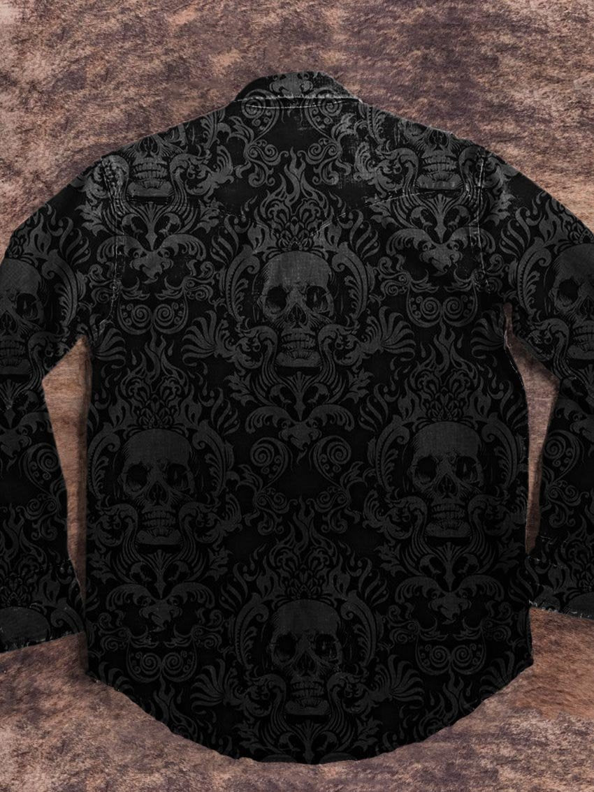 Black Skull Vintage Print Casual Shirt