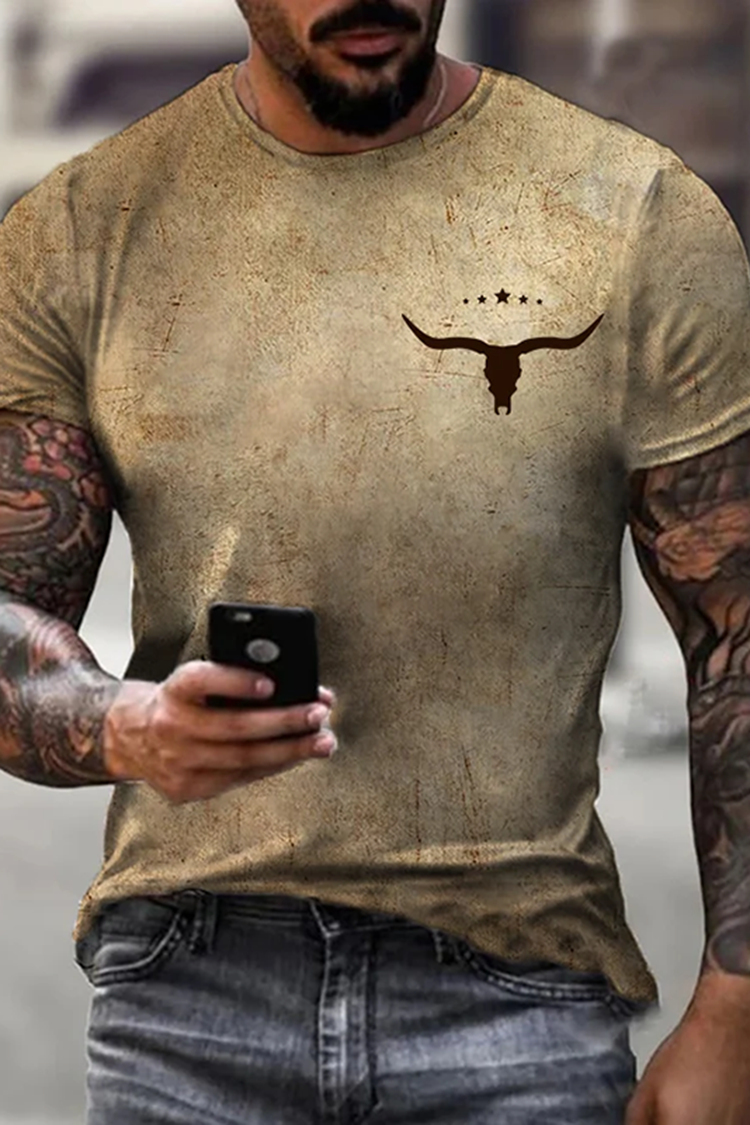 Men'S Western Retro Color Short Sleeve T-Shirt