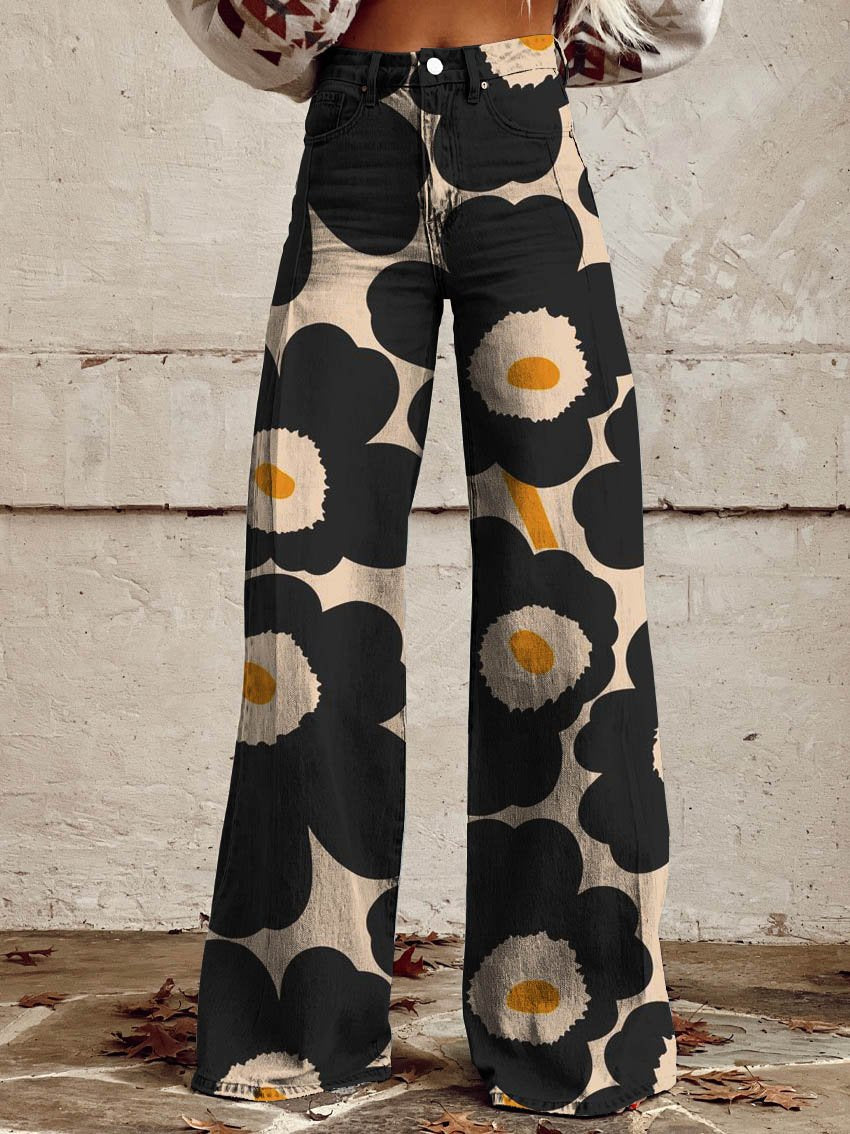 Women's Flowers Art Print Casual Wide Leg Pants