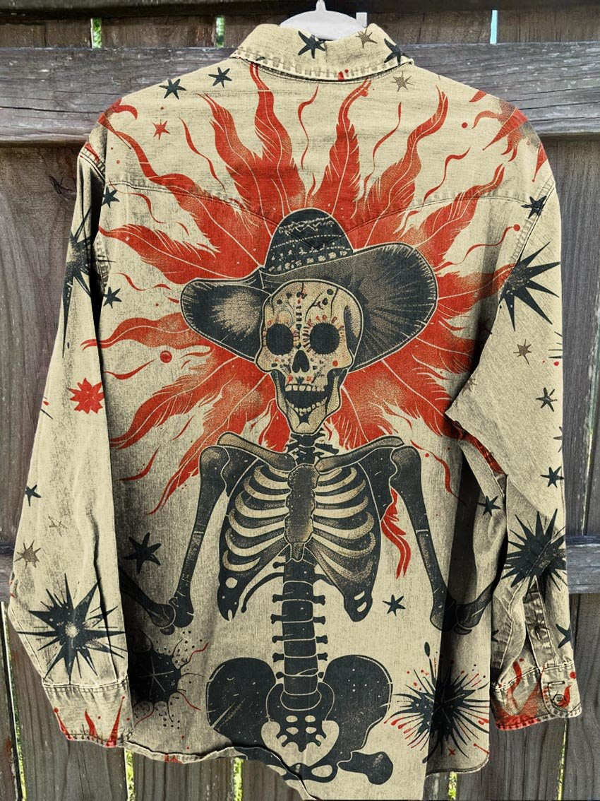 Vintage Skeleton Print Casual Shirt