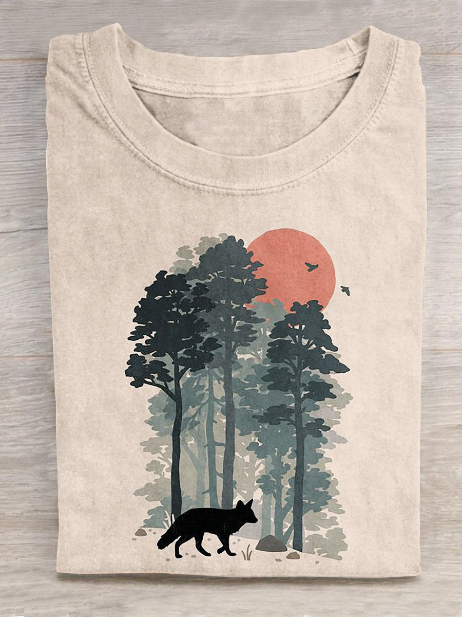Little Fox Traverse Though The Woods Graphic Printed T-shirt