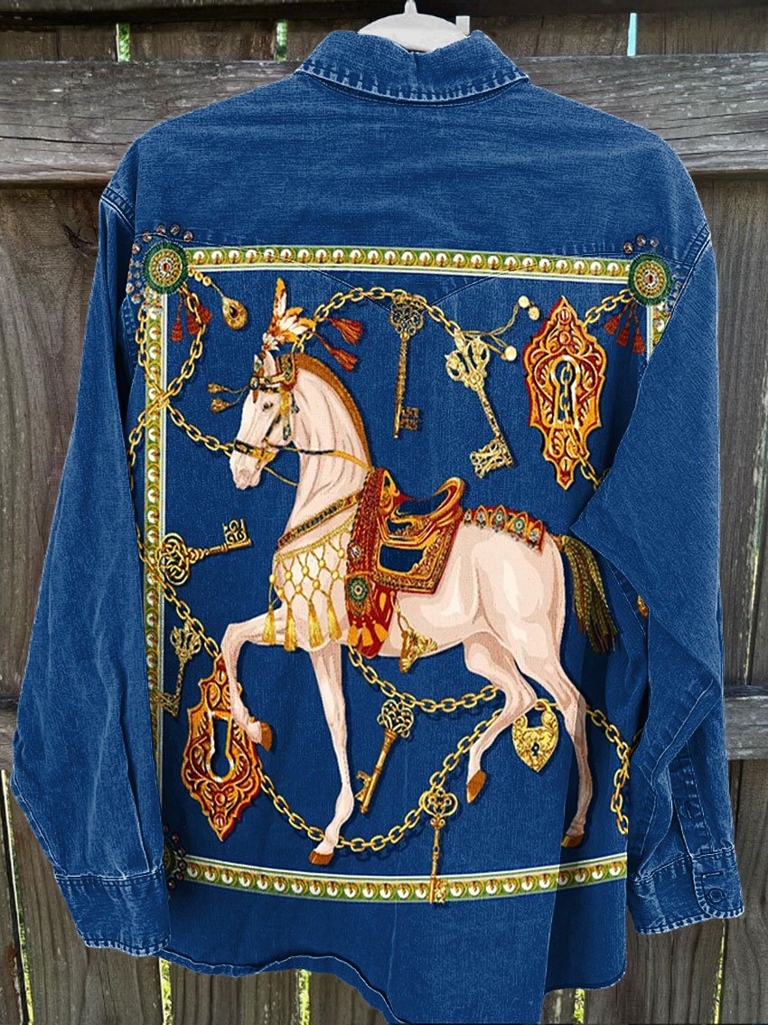 Vintage Animal Pattern Horse Print Casual Shirt