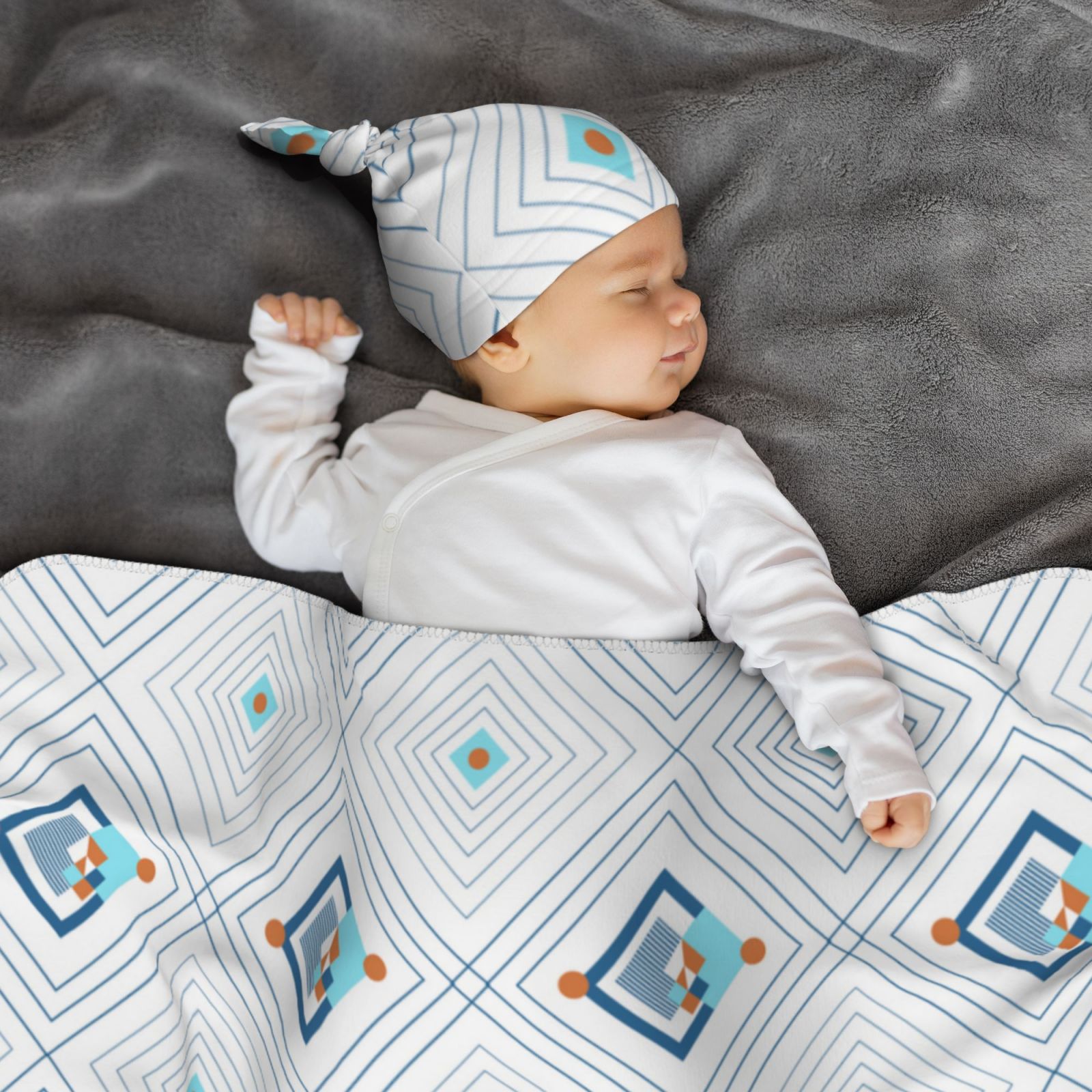 Baby Beanie Hat Headband Swaddle Blanket Set