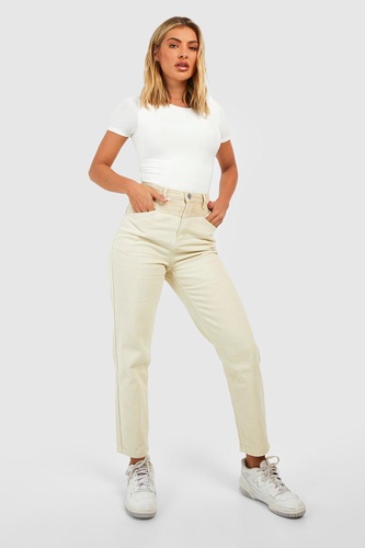 High Waisted Contrast Cord Panel Mom Jeans
