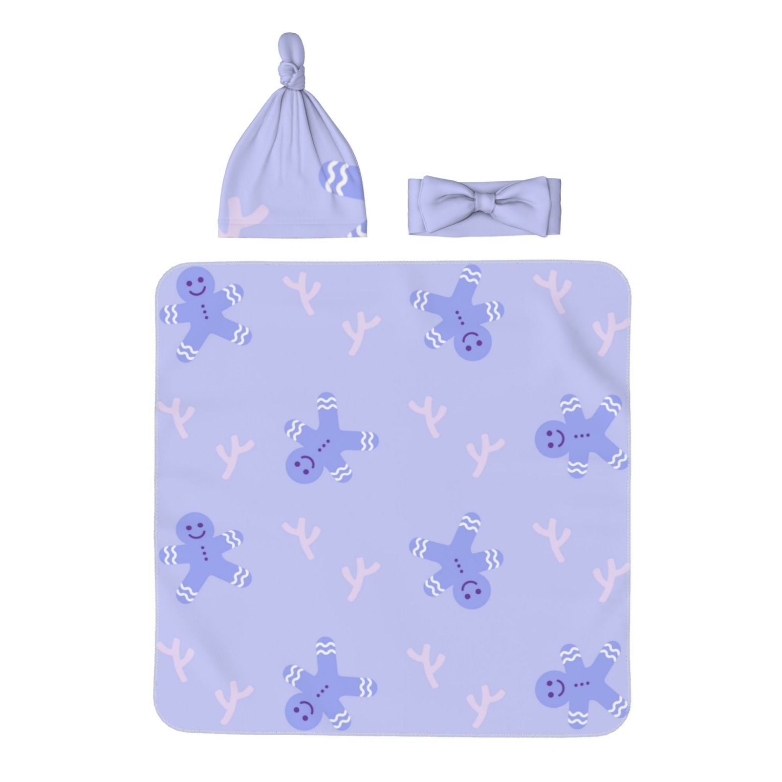 Baby Beanie Hat Headband Swaddle Blanket Set