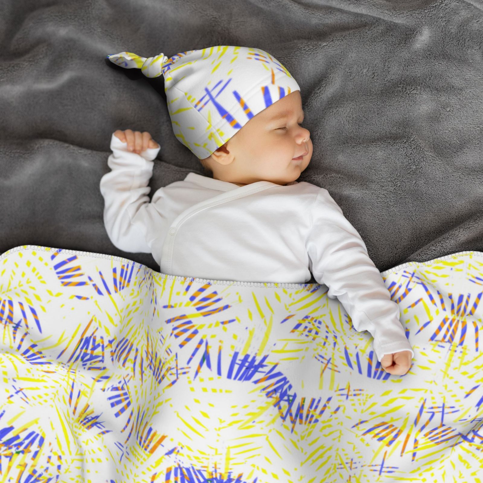 Baby Beanie Hat Headband Swaddle Blanket Set