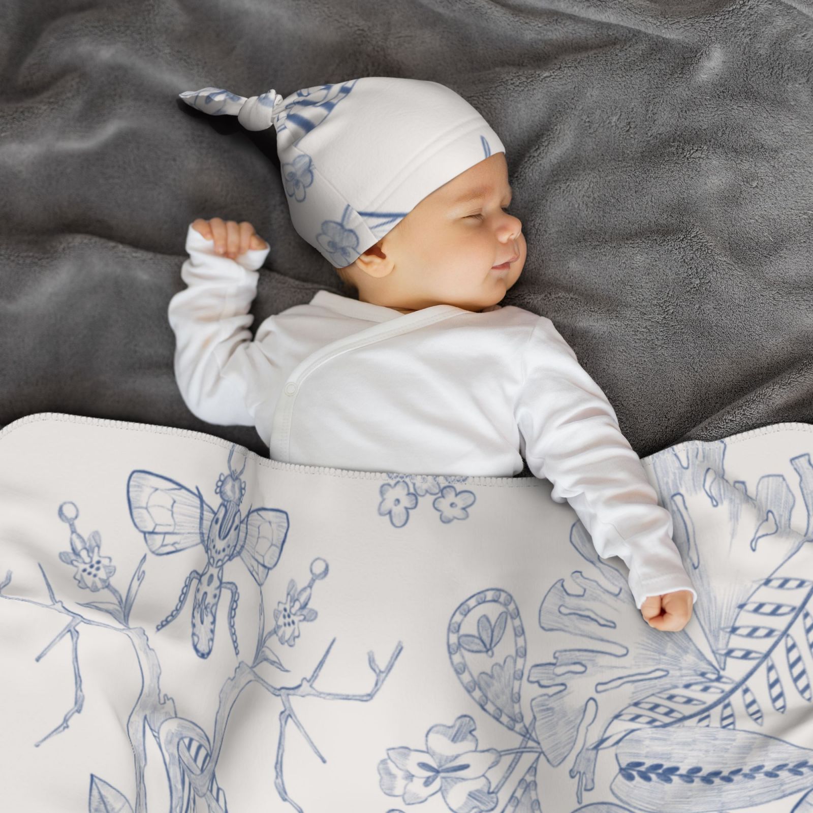 Baby Beanie Hat Headband Swaddle Blanket Set