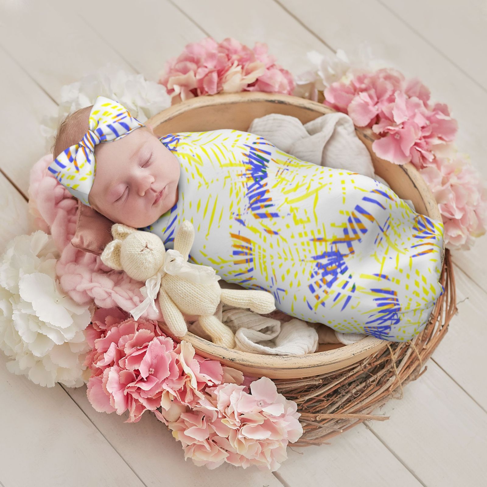 Baby Beanie Hat Headband Swaddle Blanket Set