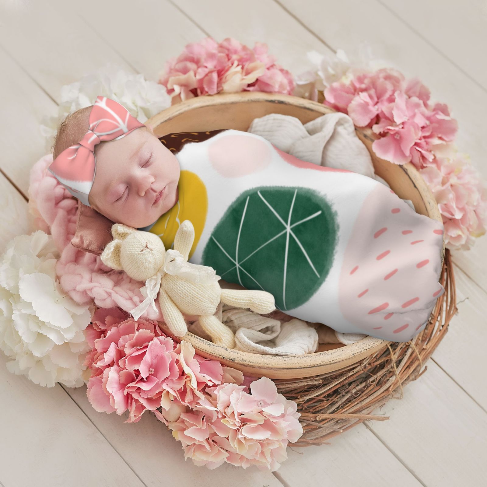 Baby Beanie Hat Headband Swaddle Blanket Set