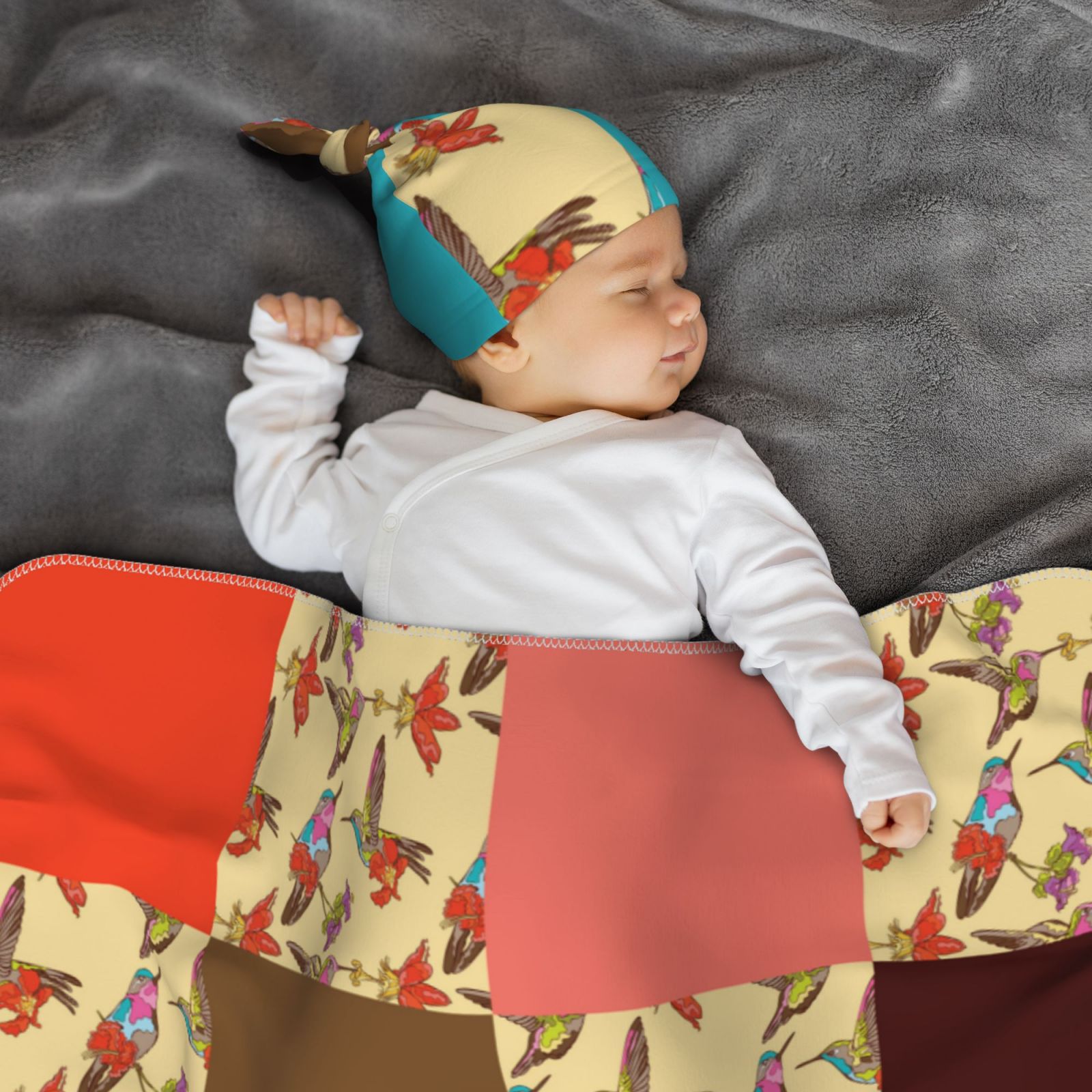 Baby Beanie Hat Headband Swaddle Blanket Set