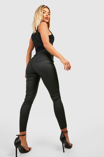 Coated High Waisted Denim Jeggings