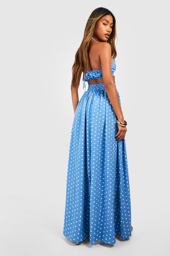 Polka Dot Halterneck Cut Out Maxi Dress