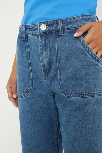 Straight Leg Patch Pocket Jeans